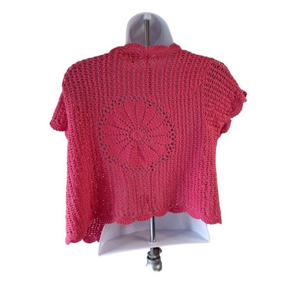 NY Collection Hand Crocheted Short Sleeve Cardigan Womens XL Pink - Picture 2 of 7